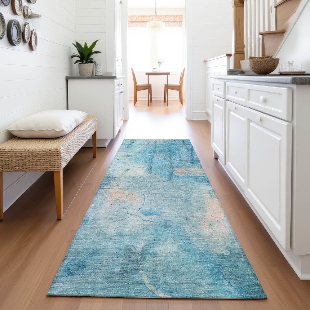 Machine Washable Indoor/Outdoor Chantille ACN2032 Blue 2'3" x 7'6" Runner Rug. Picture 5