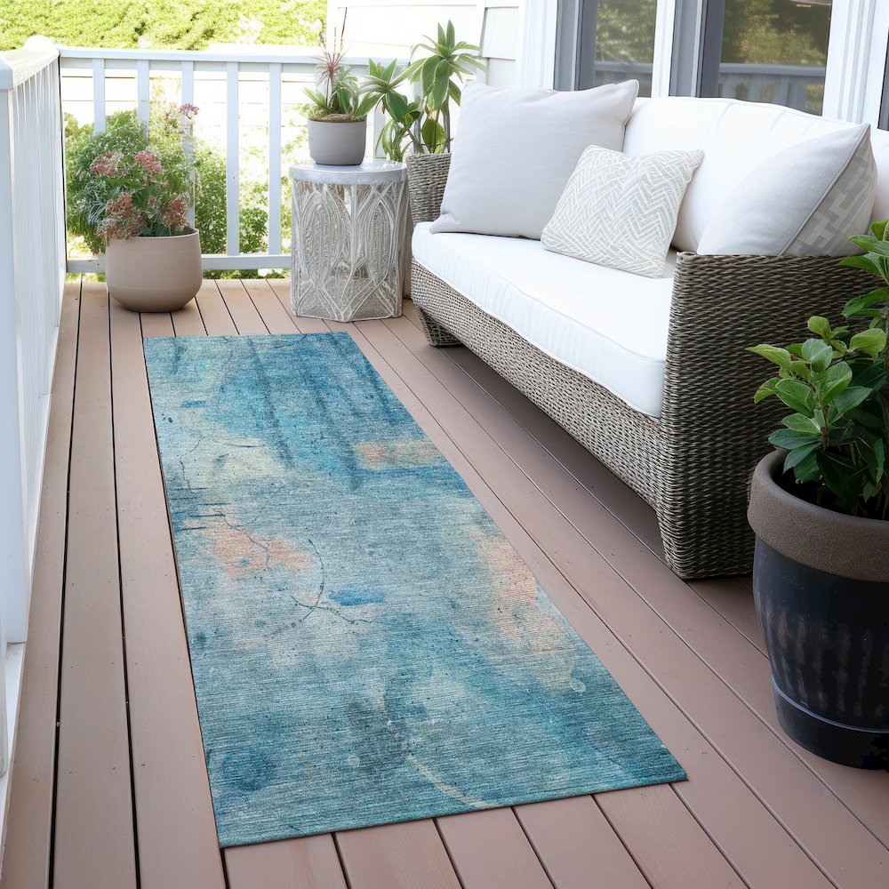 Machine Washable Indoor/Outdoor Chantille ACN2032 Blue 2'3" x 7'6" Runner Rug. Picture 6