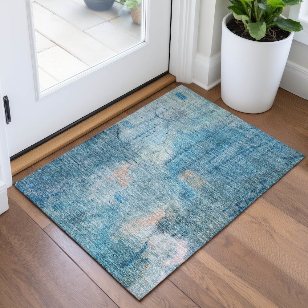 Machine Washable Indoor/Outdoor Chantille ACN2032 Blue 1'8" x 2'6" Rug. Picture 5
