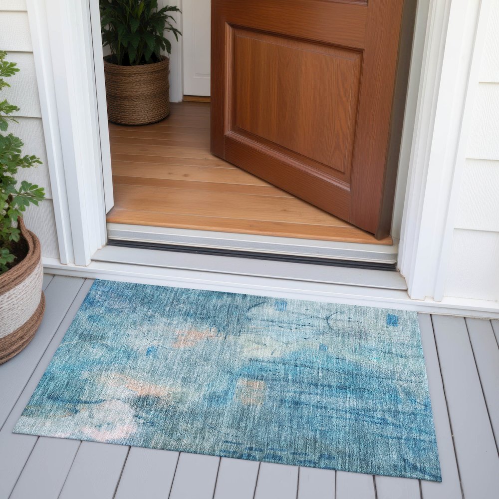 Machine Washable Indoor/Outdoor Chantille ACN2032 Blue 1'8" x 2'6" Rug. Picture 6