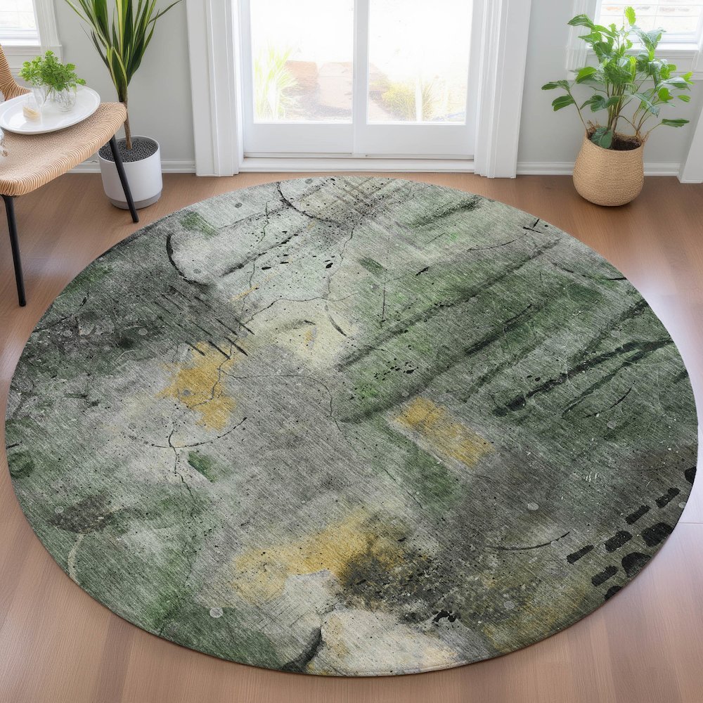 Machine Washable Indoor/Outdoor Chantille ACN2032 Pewter 8' x 8' Round Rug. Picture 5