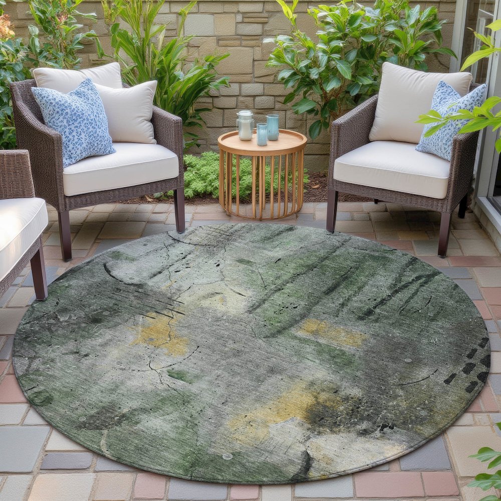 Machine Washable Indoor/Outdoor Chantille ACN2032 Pewter 8' x 8' Round Rug. Picture 6