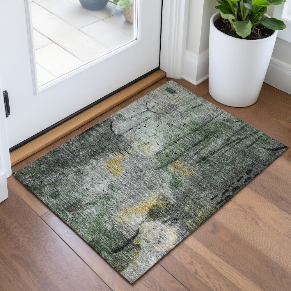 Machine Washable Indoor/Outdoor Chantille ACN2032 Pewter 1'8" x 2'6" Rug. Picture 5