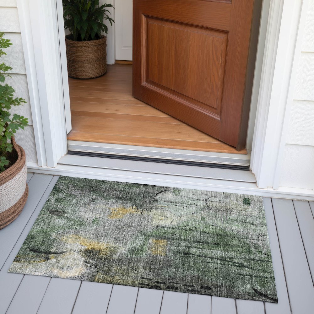 Machine Washable Indoor/Outdoor Chantille ACN2032 Pewter 1'8" x 2'6" Rug. Picture 6