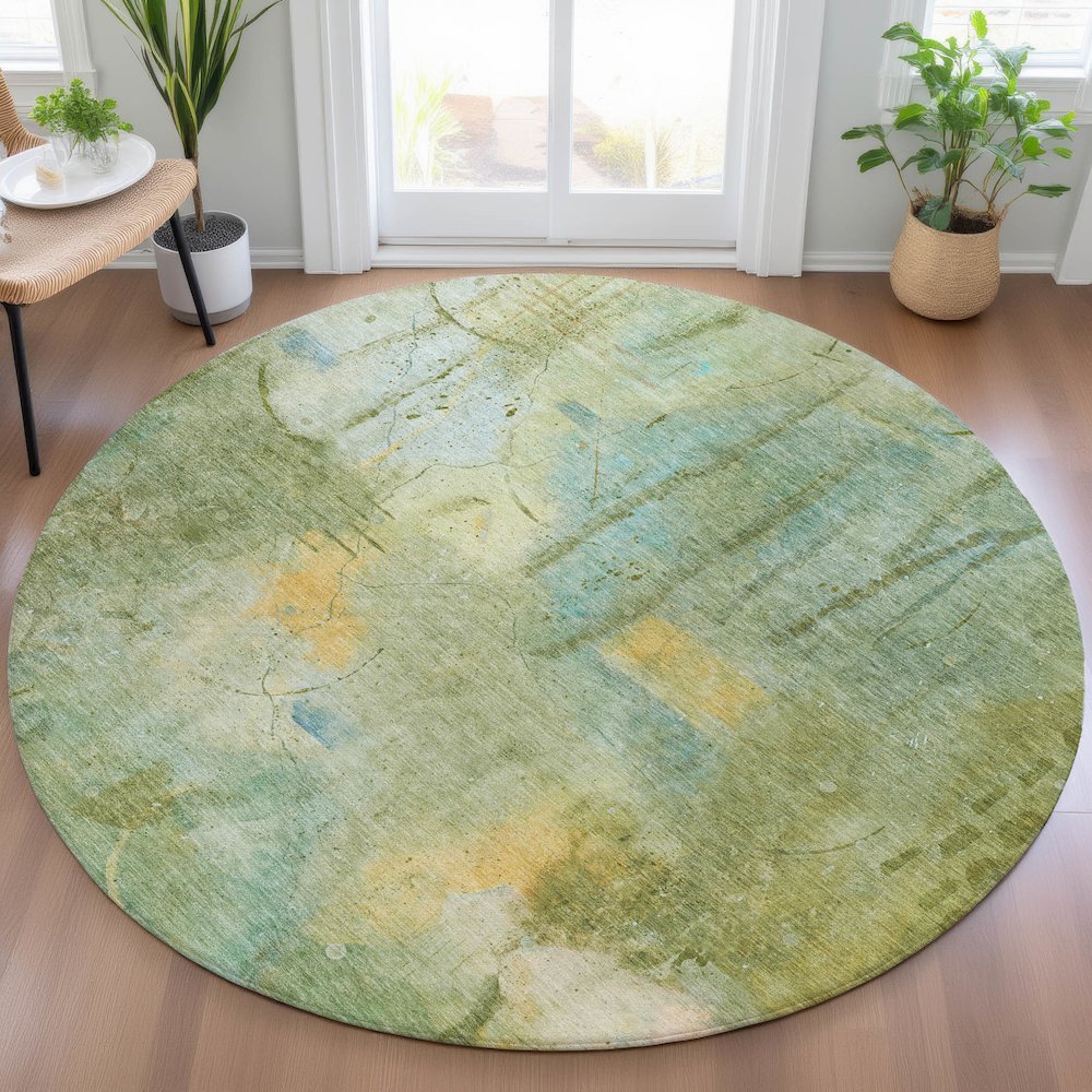 Machine Washable Indoor/Outdoor Chantille ACN2032 Sage 8' x 8' Round Rug. Picture 5