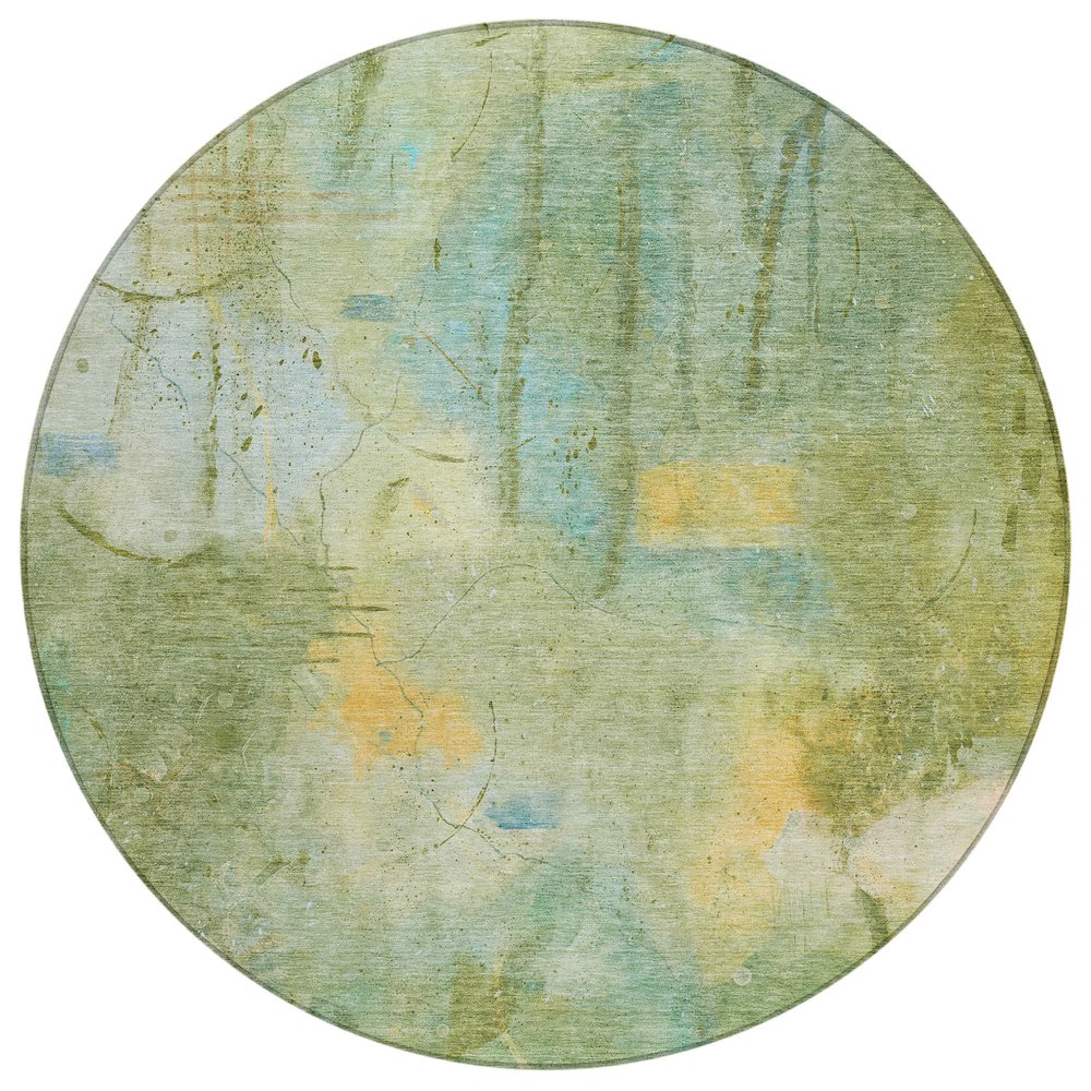 Machine Washable Indoor/Outdoor Chantille ACN2032 Sage 8' x 8' Round Rug. Picture 1