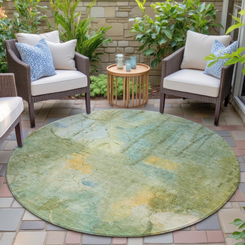 Machine Washable Indoor/Outdoor Chantille ACN2032 Sage 8' x 8' Round Rug. Picture 6