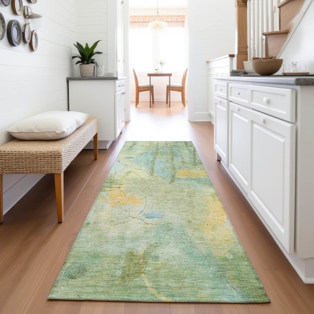 Machine Washable Indoor/Outdoor Chantille ACN2032 Sage 2'3" x 7'6" Runner Rug. Picture 5
