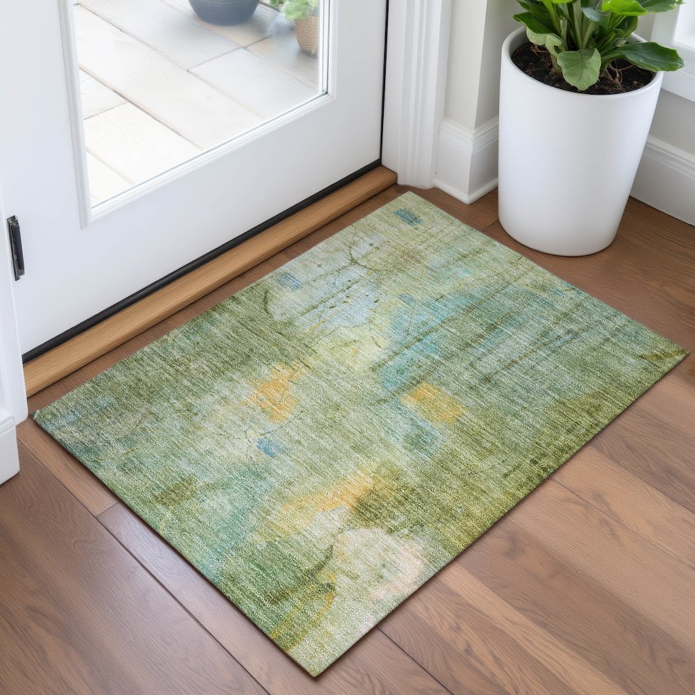 Machine Washable Indoor/Outdoor Chantille ACN2032 Sage 1'8" x 2'6" Rug. Picture 5