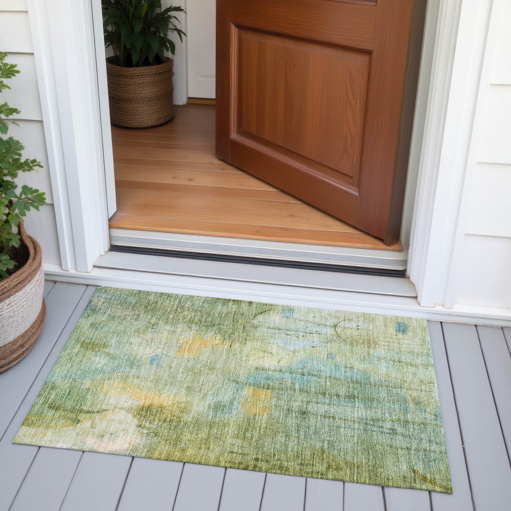 Machine Washable Indoor/Outdoor Chantille ACN2032 Sage 1'8" x 2'6" Rug. Picture 6