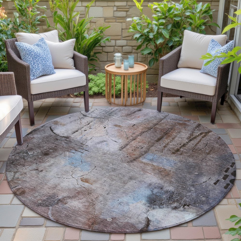 Machine Washable Indoor/Outdoor Chantille ACN2032 Taupe 8' x 8' Round Rug. Picture 6