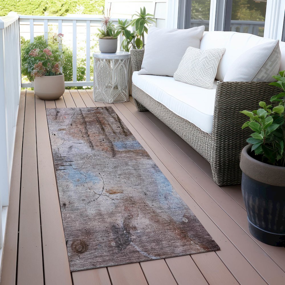Machine Washable Indoor/Outdoor Chantille ACN2032 Taupe 2'3" x 7'6" Runner Rug. Picture 6