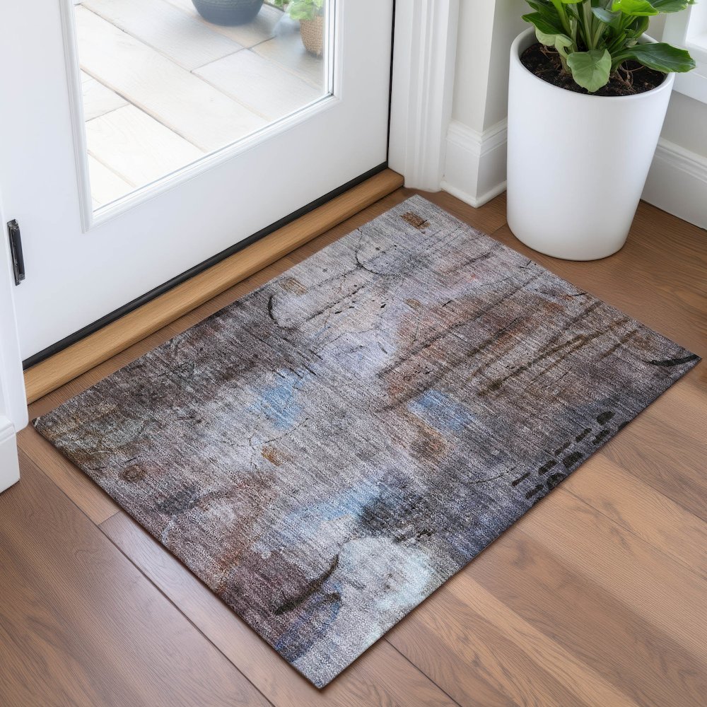 Machine Washable Indoor/Outdoor Chantille ACN2032 Taupe 1'8" x 2'6" Rug. Picture 5