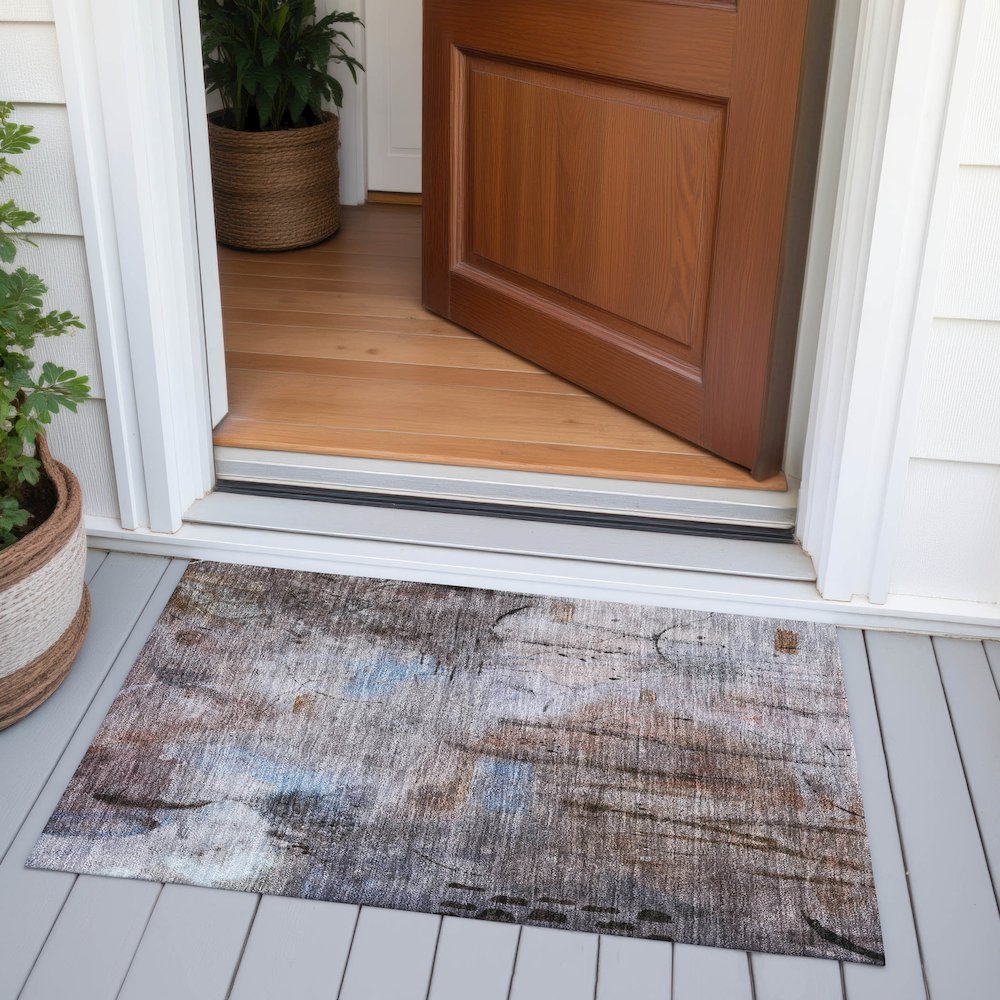 Machine Washable Indoor/Outdoor Chantille ACN2032 Taupe 1'8" x 2'6" Rug. Picture 6