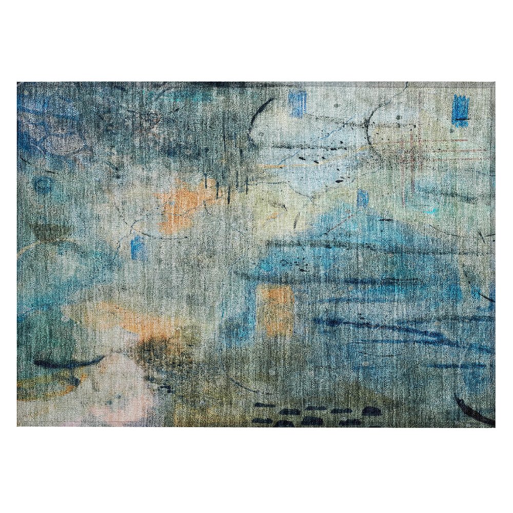 Machine Washable Indoor/Outdoor Chantille ACN2032 Teal 1'8" x 2'6" Rug. Picture 1