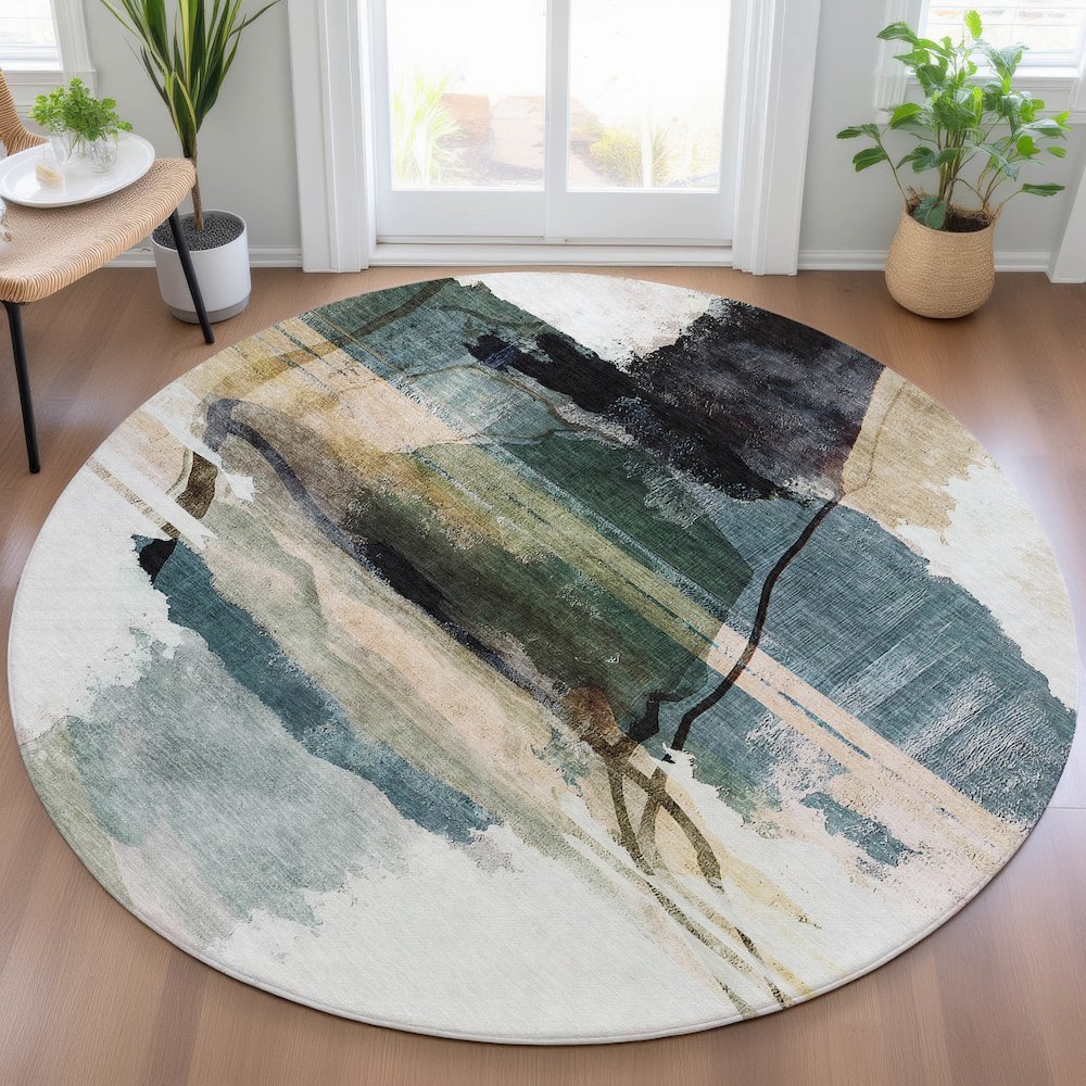 Machine Washable Indoor/Outdoor Chantille ACN2033 Green 8' x 8' Round Rug. Picture 5