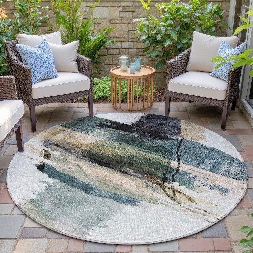 Machine Washable Indoor/Outdoor Chantille ACN2033 Green 8' x 8' Round Rug. Picture 6
