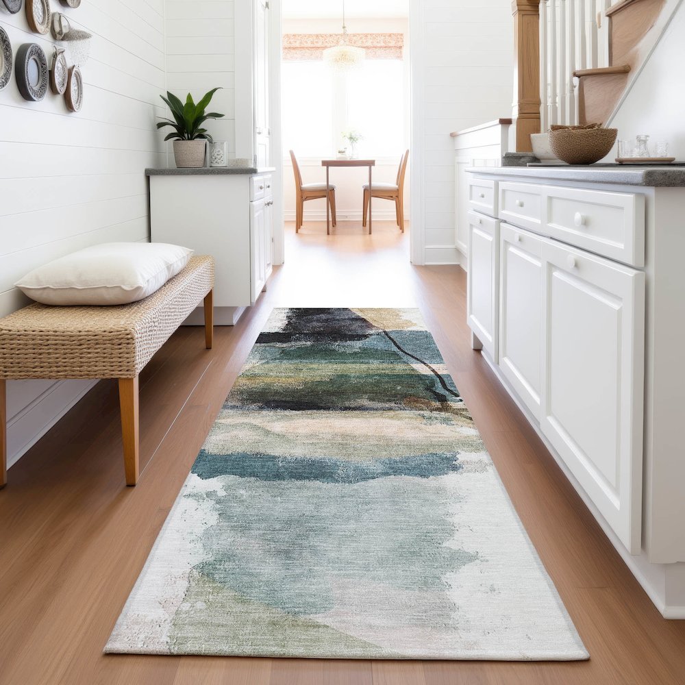 Machine Washable Indoor/Outdoor Chantille ACN2033 Green 2'3" x 7'6" Runner Rug. Picture 5