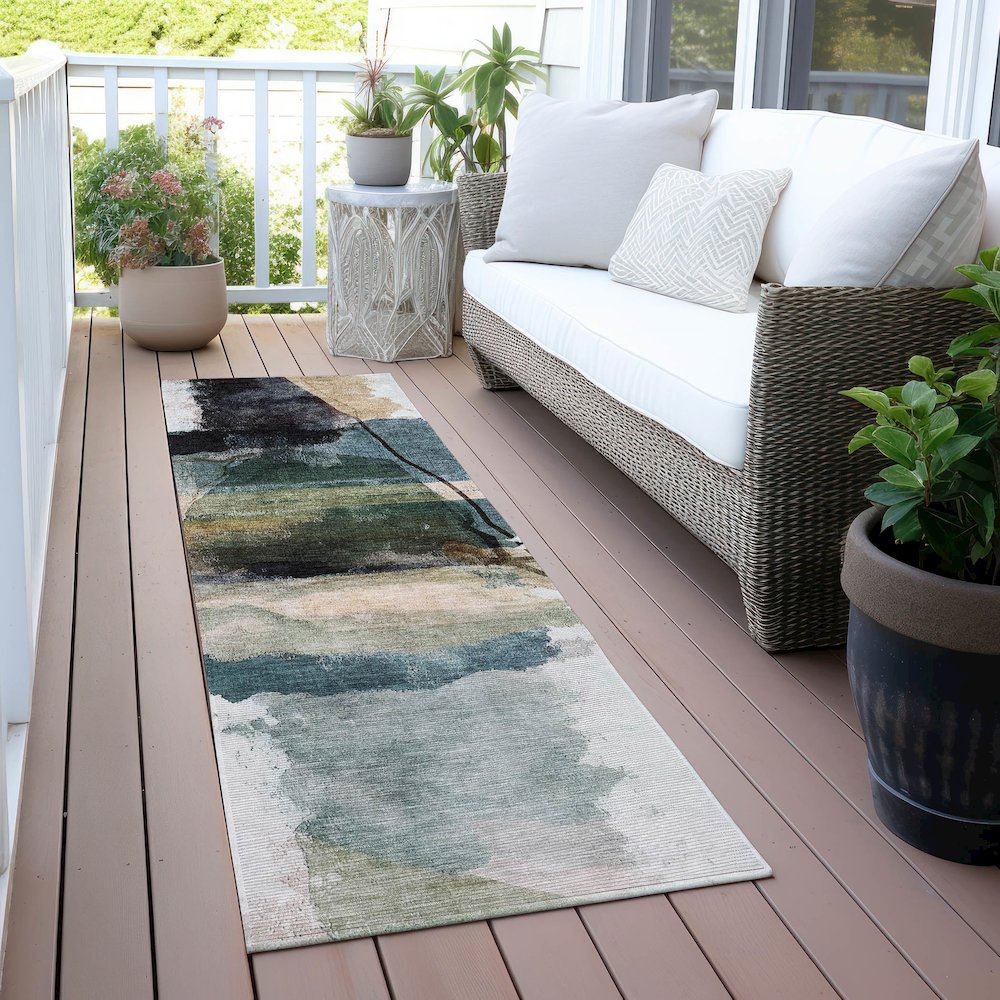 Machine Washable Indoor/Outdoor Chantille ACN2033 Green 2'3" x 7'6" Runner Rug. Picture 6