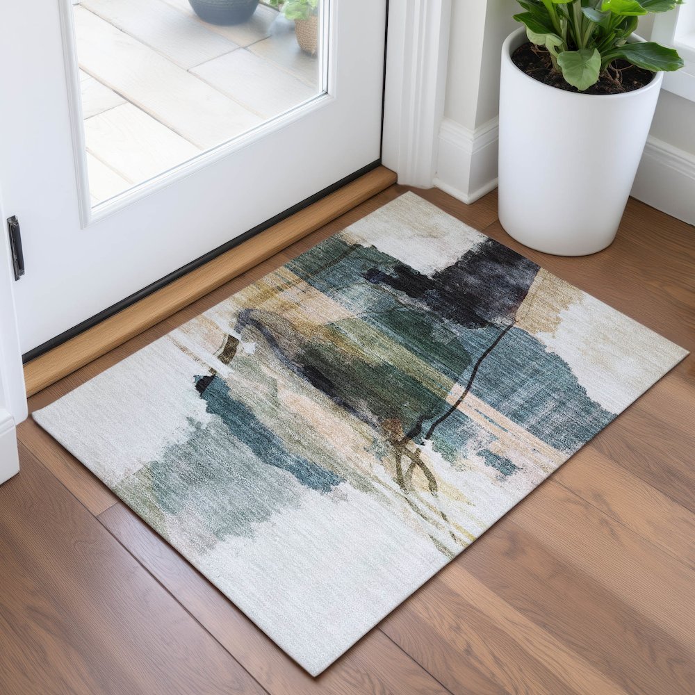 Machine Washable Indoor/Outdoor Chantille ACN2033 Green 1'8" x 2'6" Rug. Picture 5