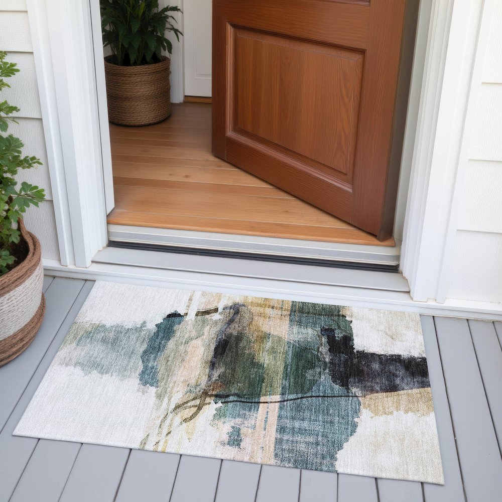 Machine Washable Indoor/Outdoor Chantille ACN2033 Green 1'8" x 2'6" Rug. Picture 6