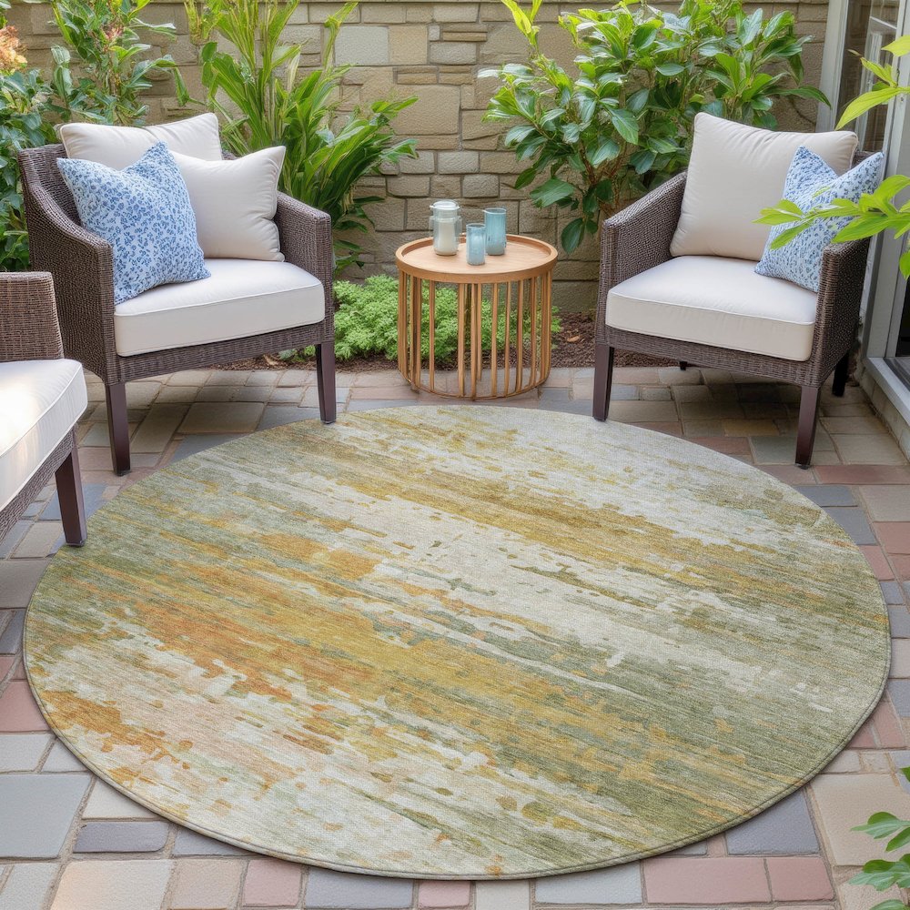 Machine Washable Indoor/Outdoor Chantille ACN2034 Aloe 8' x 8' Round Rug. Picture 6