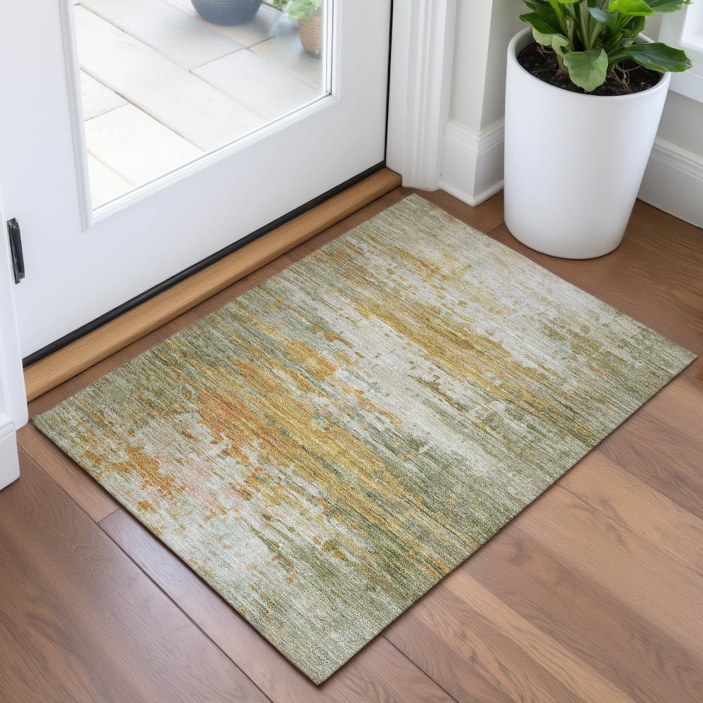 Machine Washable Indoor/Outdoor Chantille ACN2034 Aloe 1'8" x 2'6" Rug. Picture 5