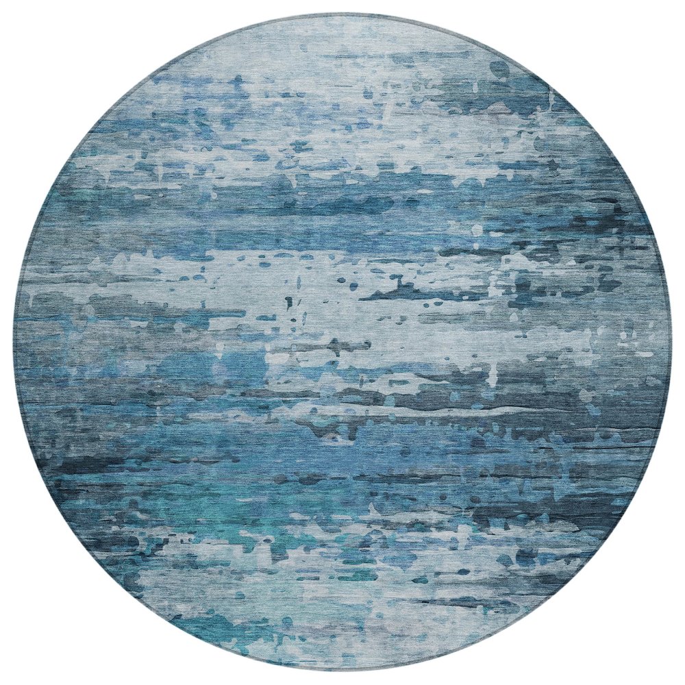 Machine Washable Indoor/Outdoor Chantille ACN2034 Blue 8' x 8' Round Rug. Picture 1