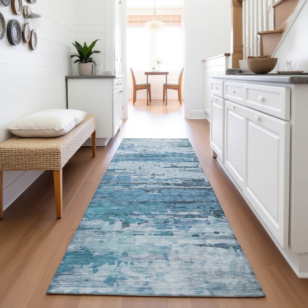 Machine Washable Indoor/Outdoor Chantille ACN2034 Blue 2'3" x 7'6" Runner Rug. Picture 5