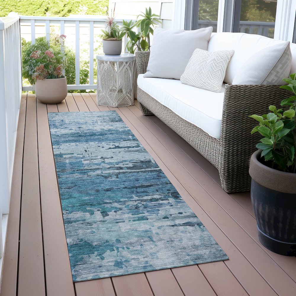 Machine Washable Indoor/Outdoor Chantille ACN2034 Blue 2'3" x 7'6" Runner Rug. Picture 6