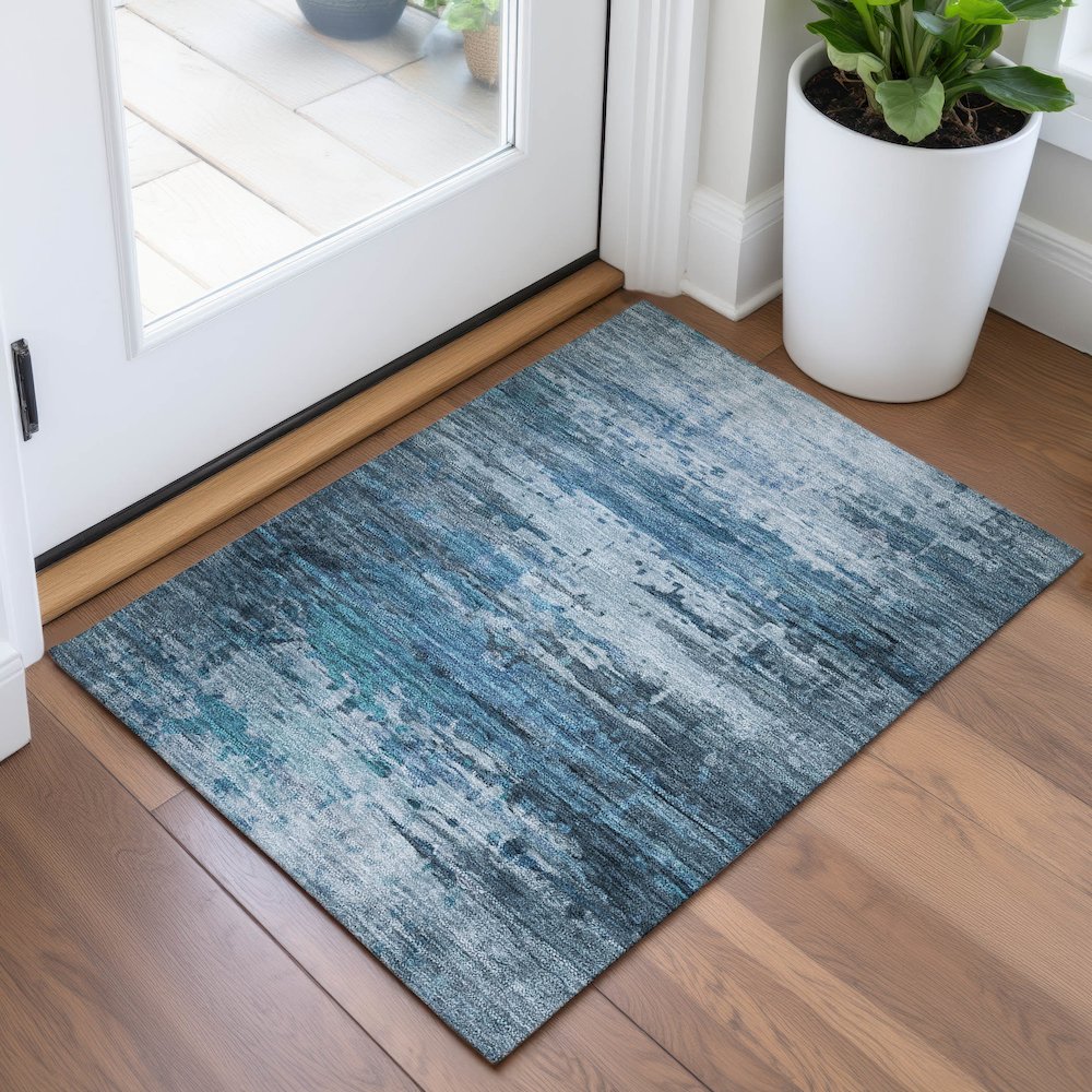 Machine Washable Indoor/Outdoor Chantille ACN2034 Blue 1'8" x 2'6" Rug. Picture 5