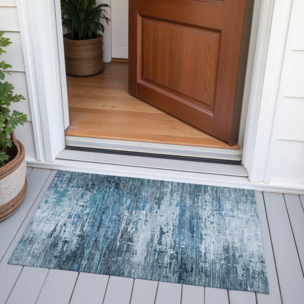 Machine Washable Indoor/Outdoor Chantille ACN2034 Blue 1'8" x 2'6" Rug. Picture 6