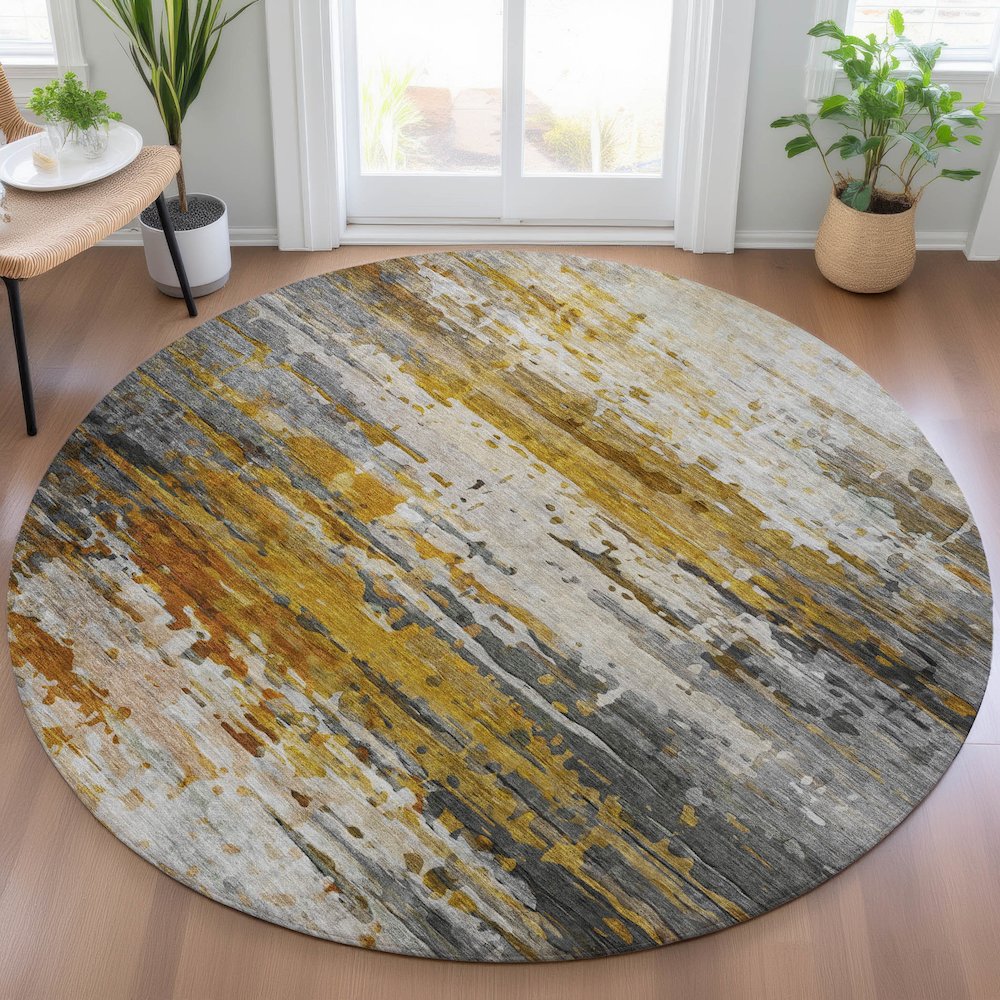 Machine Washable Indoor/Outdoor Chantille ACN2034 Copper 8' x 8' Round Rug. Picture 5
