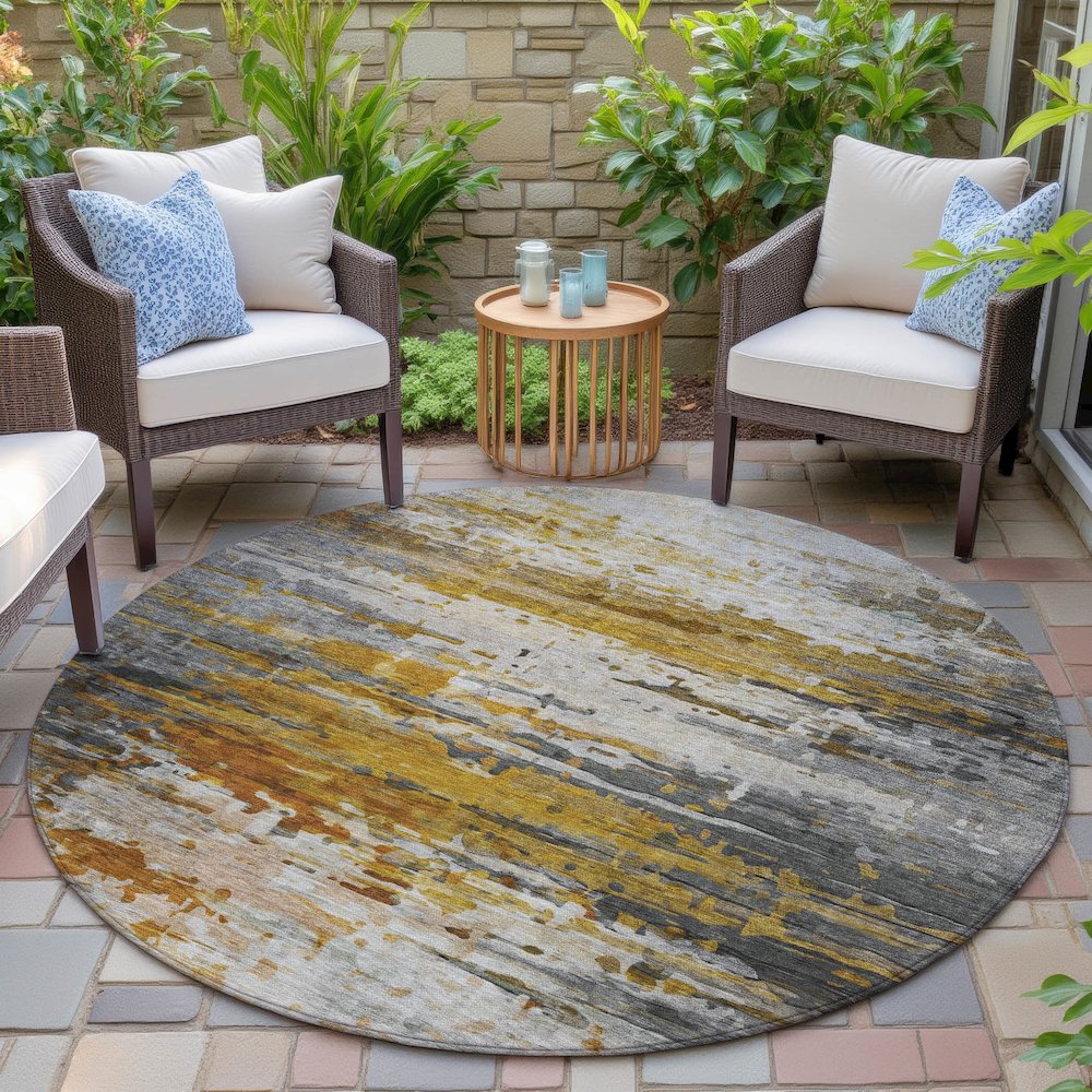 Machine Washable Indoor/Outdoor Chantille ACN2034 Copper 8' x 8' Round Rug. Picture 6