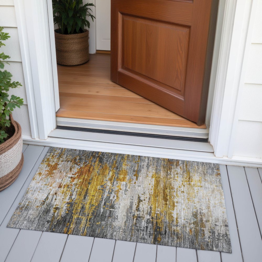 Machine Washable Indoor/Outdoor Chantille ACN2034 Copper 1'8" x 2'6" Rug. Picture 6