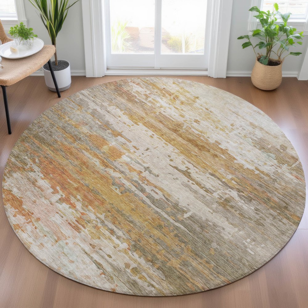Machine Washable Indoor/Outdoor Chantille ACN2034 Khaki 8' x 8' Round Rug. Picture 5