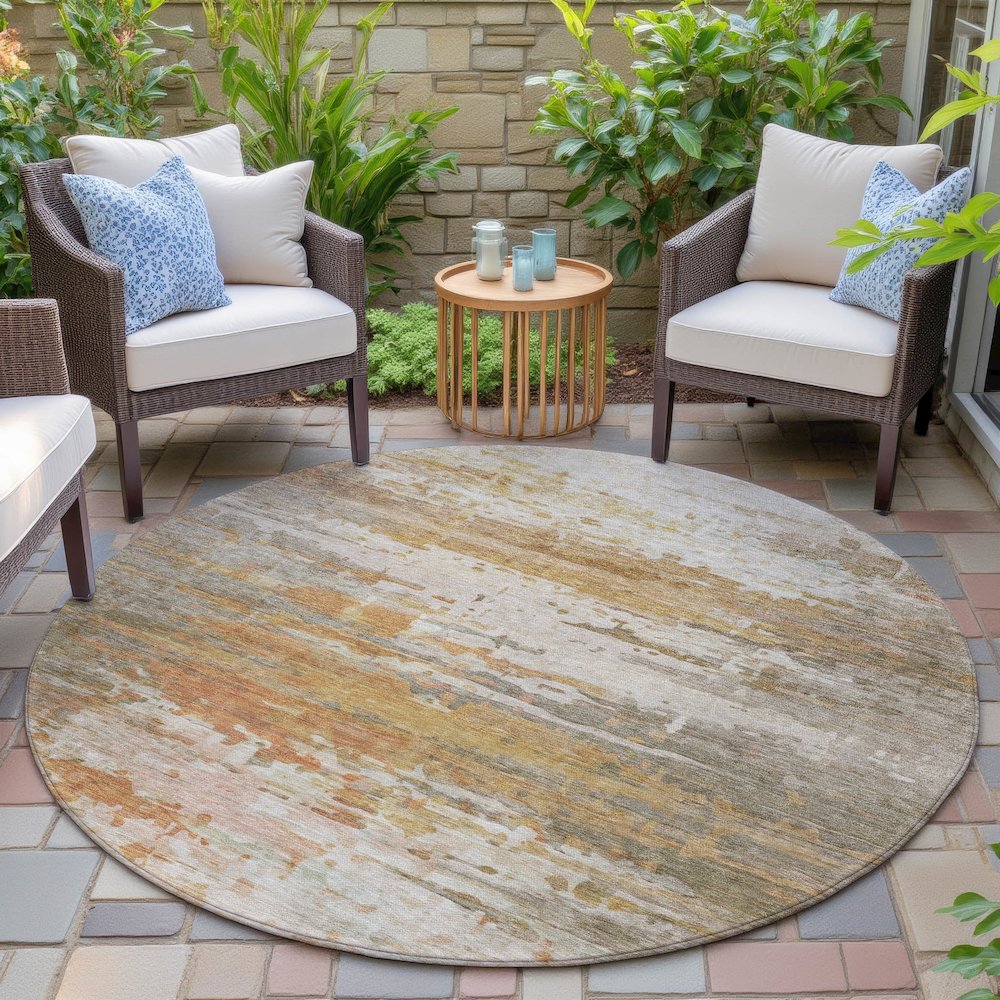 Machine Washable Indoor/Outdoor Chantille ACN2034 Khaki 8' x 8' Round Rug. Picture 6