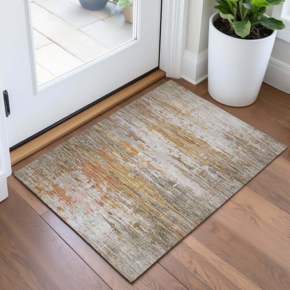 Machine Washable Indoor/Outdoor Chantille ACN2034 Khaki 1'8" x 2'6" Rug. Picture 5
