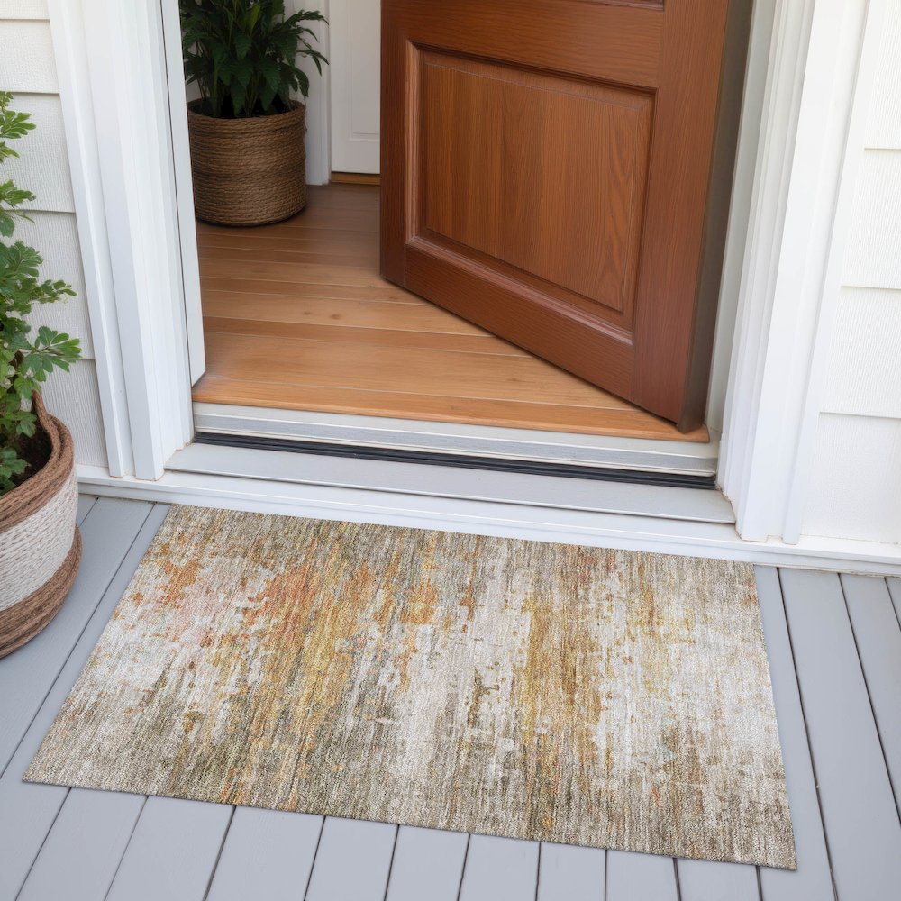 Machine Washable Indoor/Outdoor Chantille ACN2034 Khaki 1'8" x 2'6" Rug. Picture 6