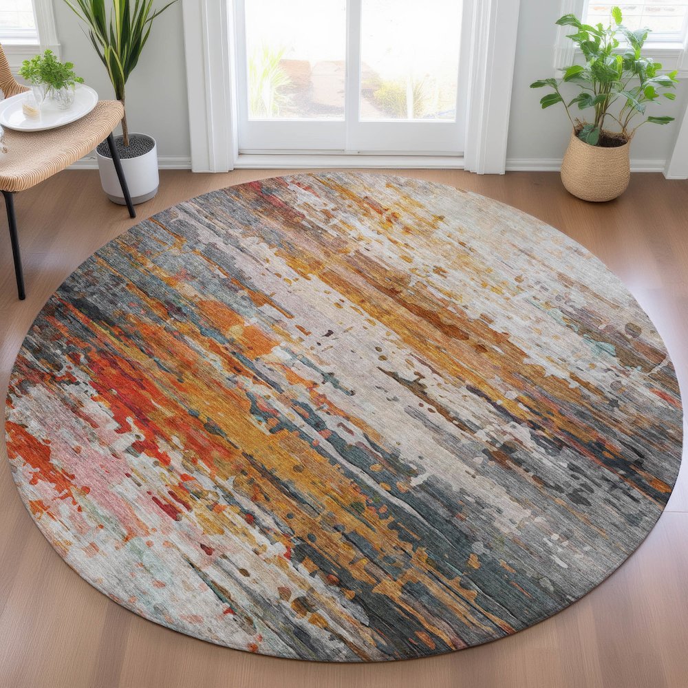 Machine Washable Indoor/Outdoor Chantille ACN2034 Terracotta 8' x 8' Round Rug. Picture 5
