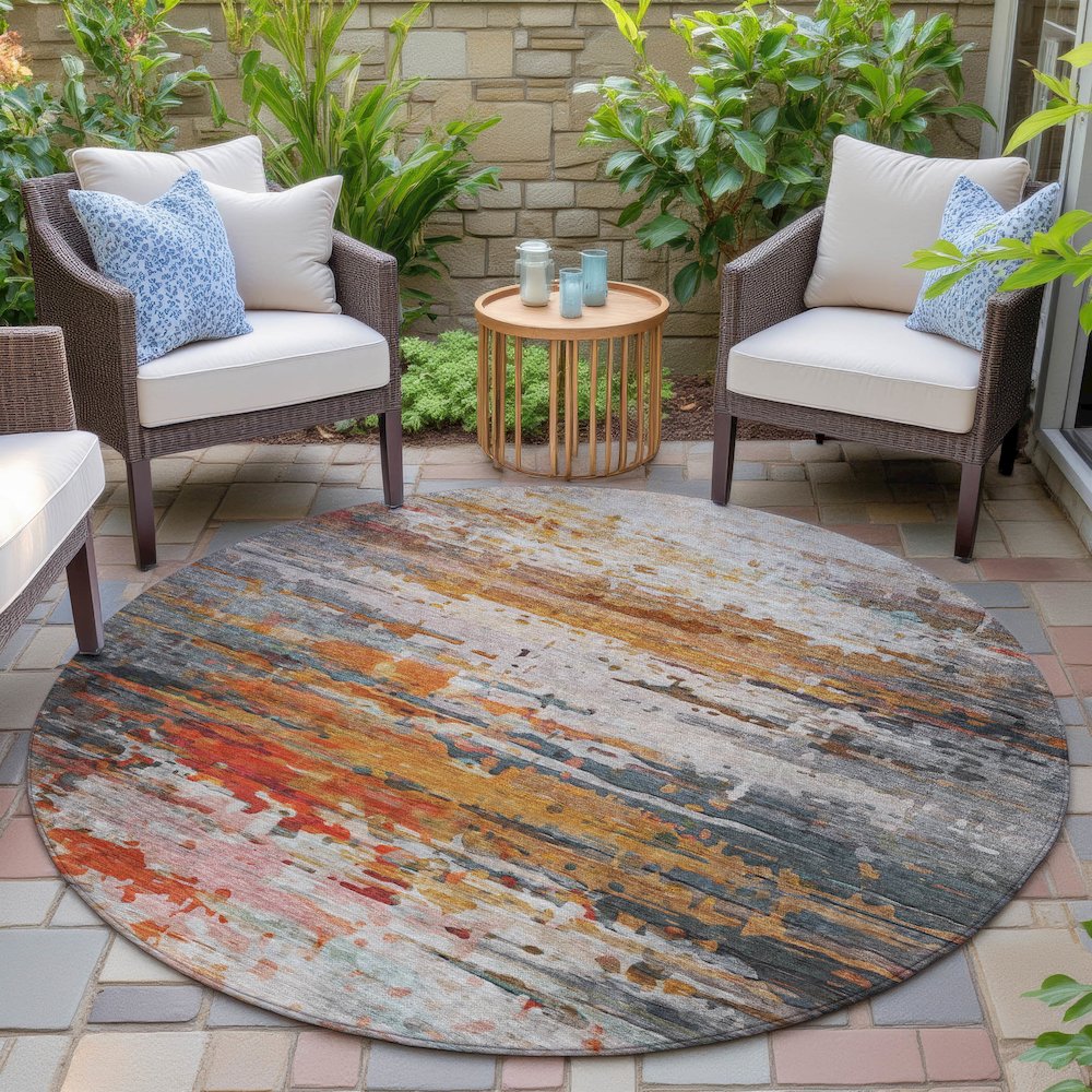 Machine Washable Indoor/Outdoor Chantille ACN2034 Terracotta 8' x 8' Round Rug. Picture 6