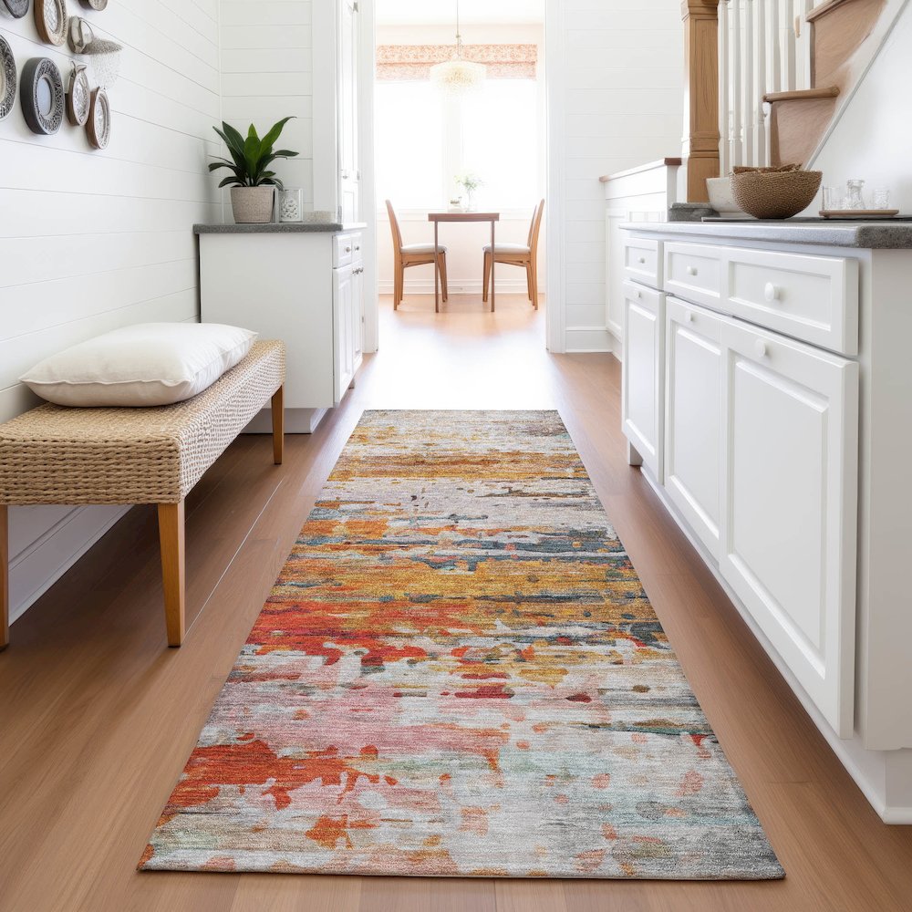 Machine Washable Indoor/Outdoor Chantille ACN2034 Terracotta 2'3"x7'6"Runner Rug. Picture 5