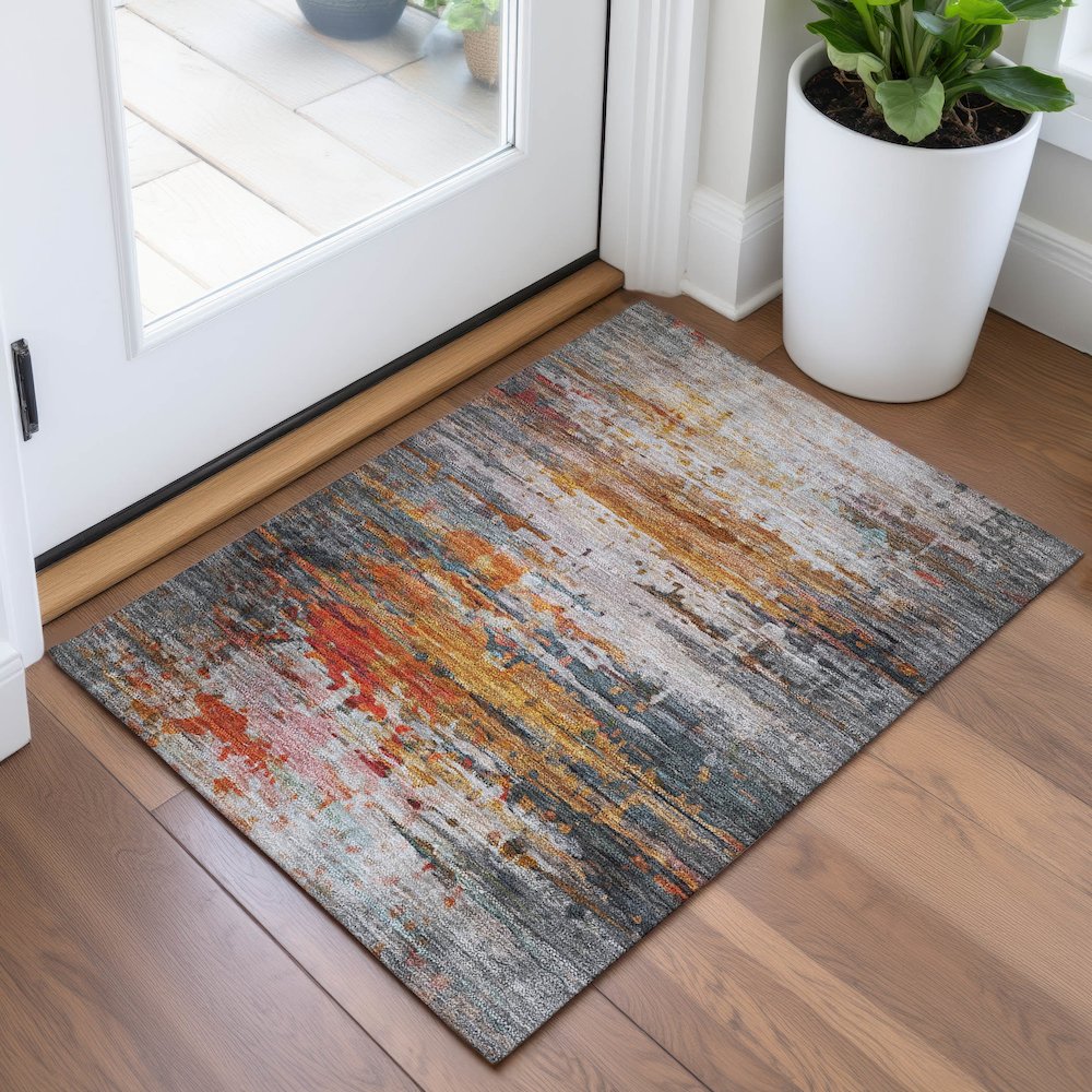 Machine Washable Indoor/Outdoor Chantille ACN2034 Terracotta 1'8" x 2'6" Rug. Picture 5