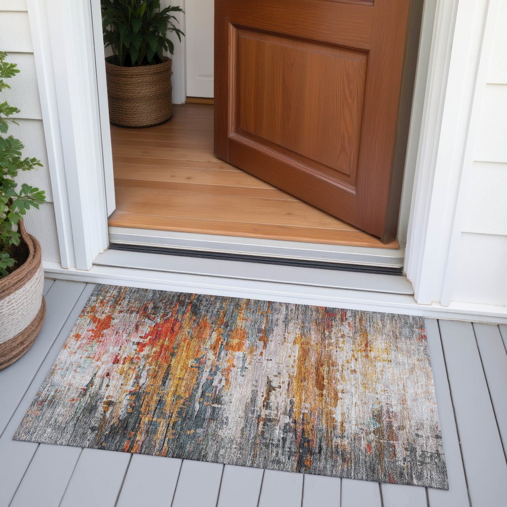 Machine Washable Indoor/Outdoor Chantille ACN2034 Terracotta 1'8" x 2'6" Rug. Picture 6