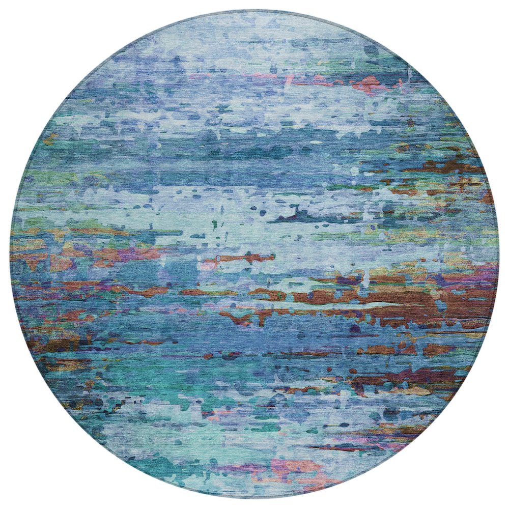 Machine Washable Indoor/Outdoor Chantille ACN2035 Blue 8' x 8' Round Rug. Picture 1