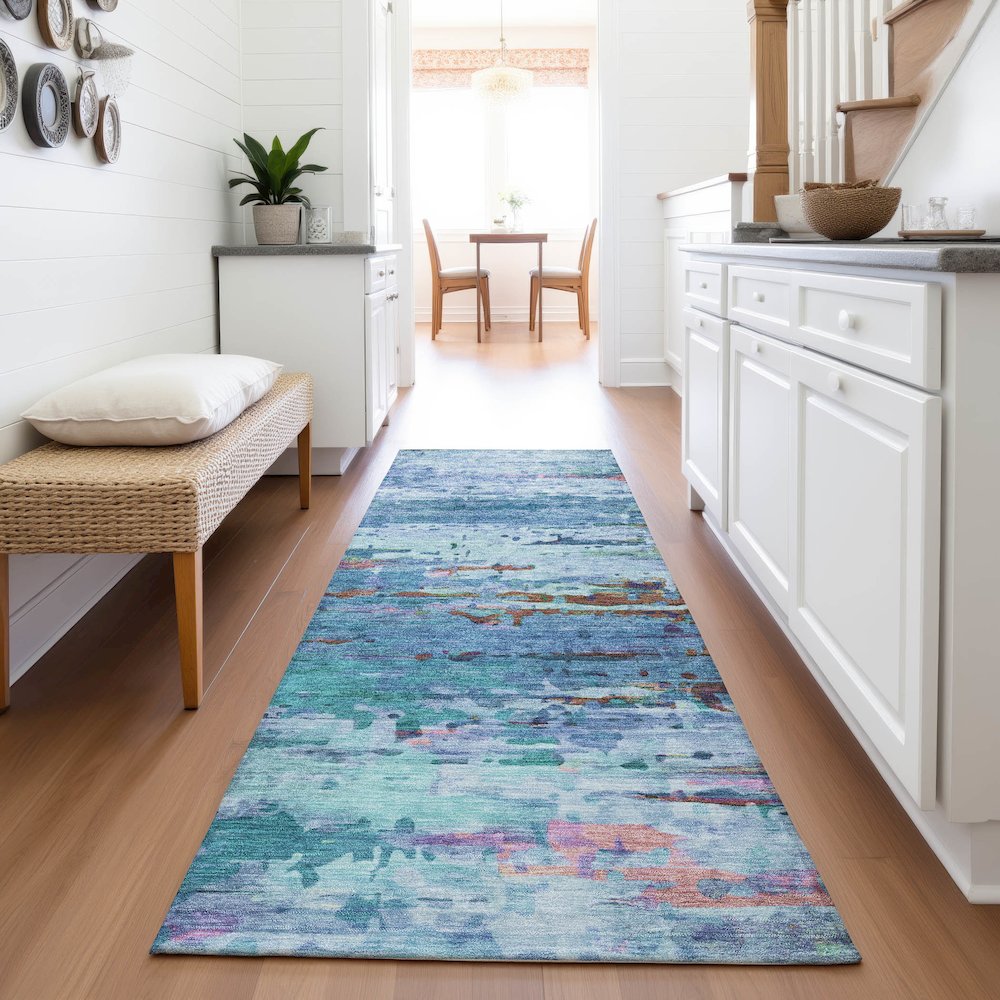 Machine Washable Indoor/Outdoor Chantille ACN2035 Blue 2'3" x 7'6" Runner Rug. Picture 5