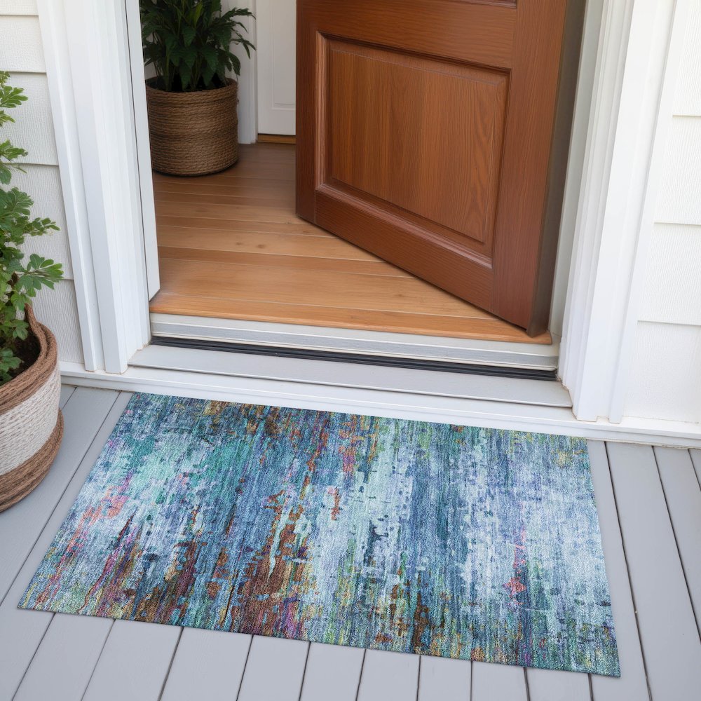 Machine Washable Indoor/Outdoor Chantille ACN2035 Blue 1'8" x 2'6" Rug. Picture 6