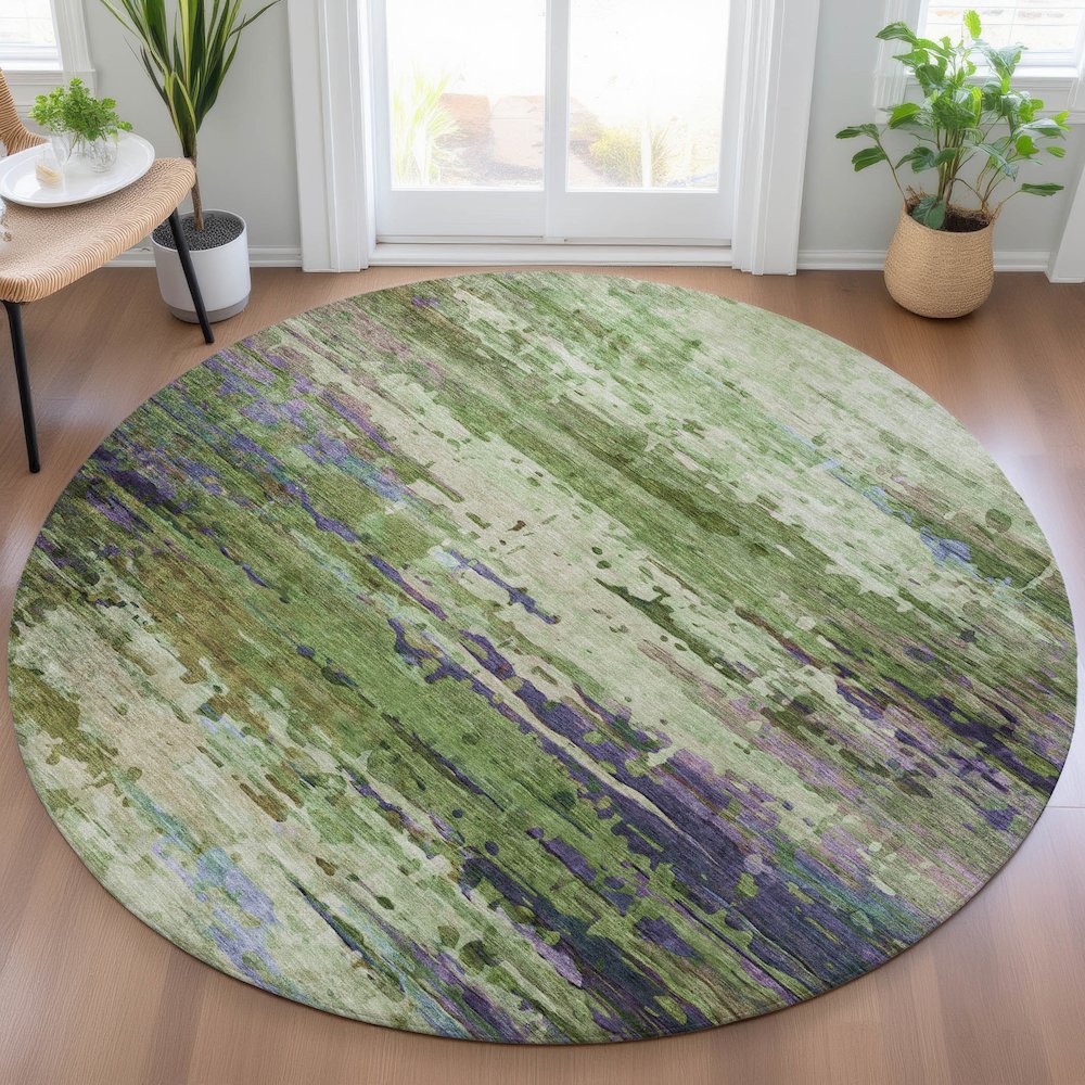 Machine Washable Indoor/Outdoor Chantille ACN2035 Green 8' x 8' Round Rug. Picture 5