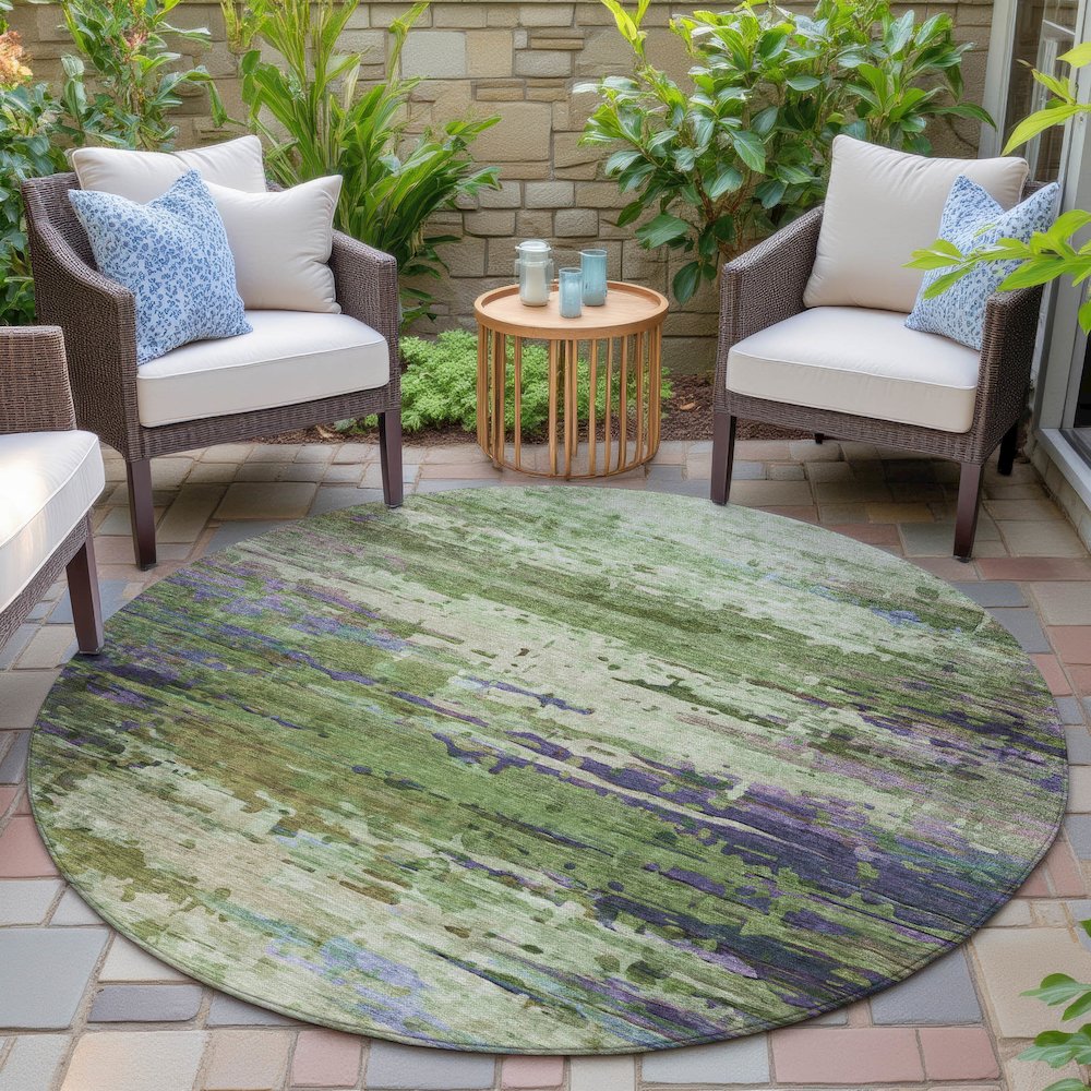 Machine Washable Indoor/Outdoor Chantille ACN2035 Green 8' x 8' Round Rug. Picture 6