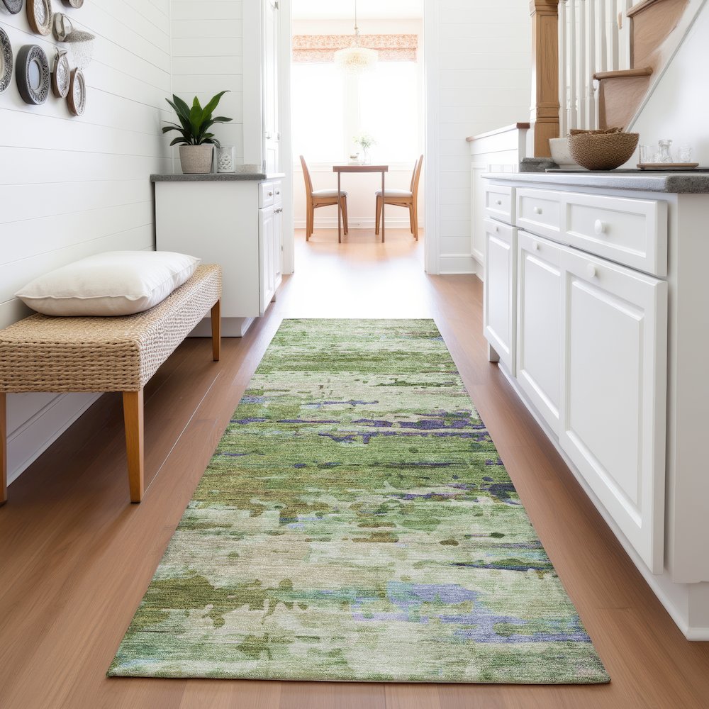 Machine Washable Indoor/Outdoor Chantille ACN2035 Green 2'3" x 7'6" Runner Rug. Picture 5